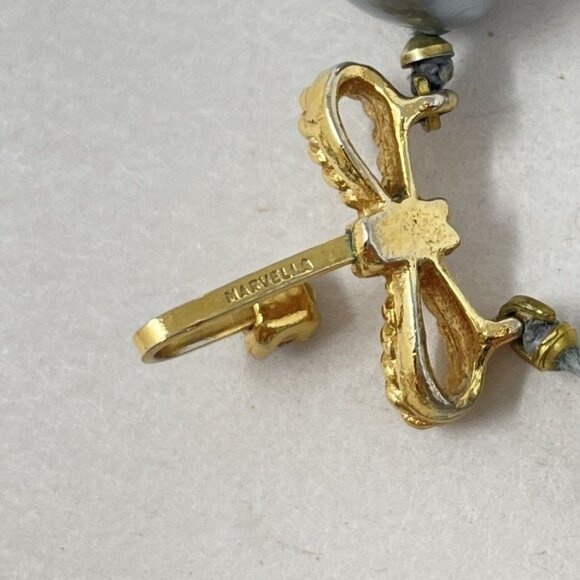 Vintage Marvella Double-Strand Gray Faux Pearl Necklace Gold-Tone Bow Closure - Picture 9 of 11